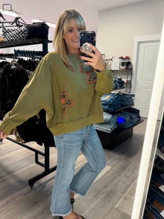 Leopard Floral Appliqué Oversized Sweatshirt