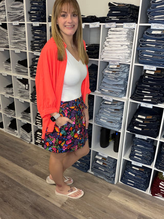 Sloane Button Up Top- Neon Coral