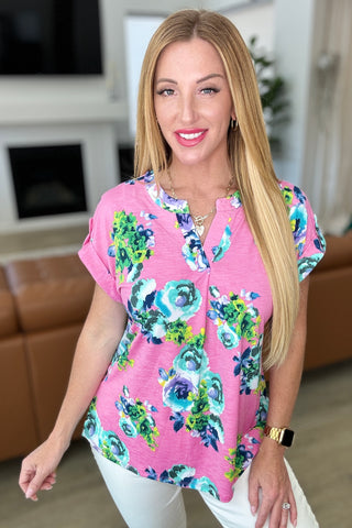 Lizzy Cap Sleeve Top in Coral and Blue Floral