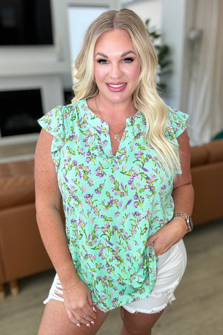 Lizzy Flutter Sleeve Top in Emerald English Rose