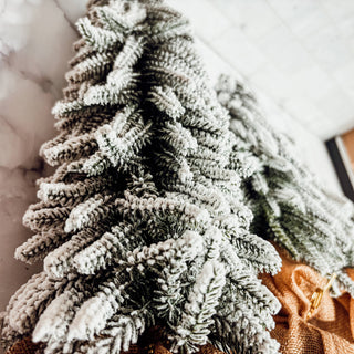 Snow Topped Christmas Trees With Wood & Jute Base