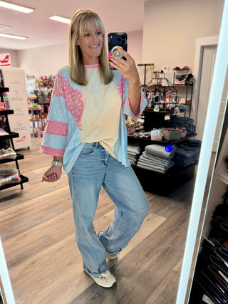 Mineral Washed Floral Patch Oversized Top