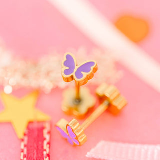 Tiny Purple Butterfly Studs