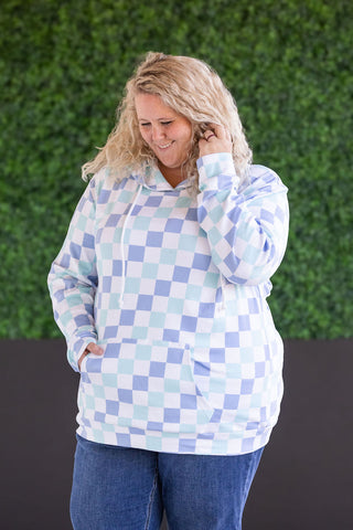 Hailey Pullover Hoodie - Blue and Mint Checker MM EXCLUSIVE