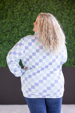 Hailey Pullover Hoodie - Blue and Mint Checker MM EXCLUSIVE