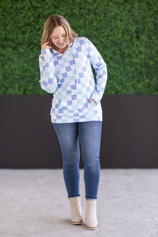 Hailey Pullover Hoodie - Blue and Mint Checker MM EXCLUSIVE