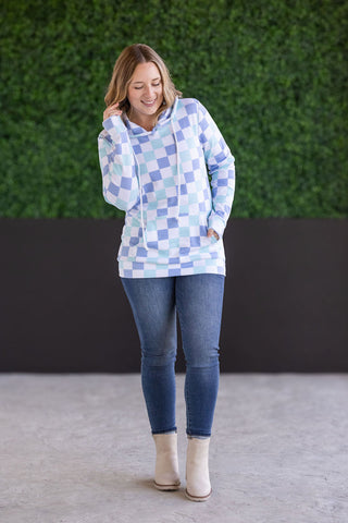 Hailey Pullover Hoodie - Blue and Mint Checker MM EXCLUSIVE