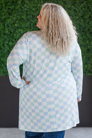 Classic Cardigan - Blue and Mint Checker