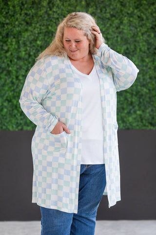 Classic Cardigan - Blue and Mint Checker