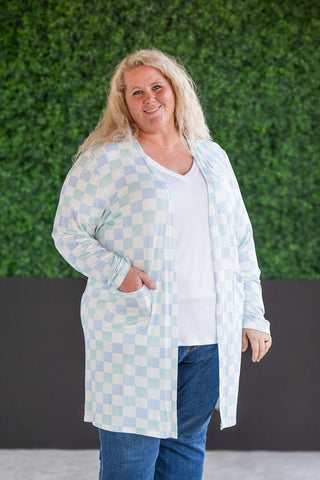 Classic Cardigan - Blue and Mint Checker