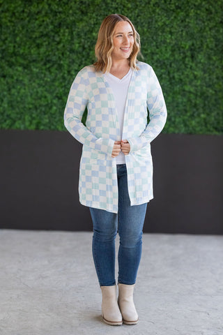 Classic Cardigan - Blue and Mint Checker