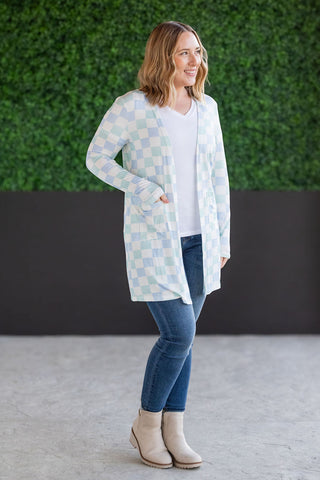 Classic Cardigan - Blue and Mint Checker