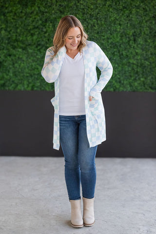 Classic Cardigan - Blue and Mint Checker