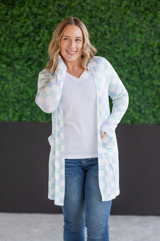 Classic Cardigan - Blue and Mint Checker