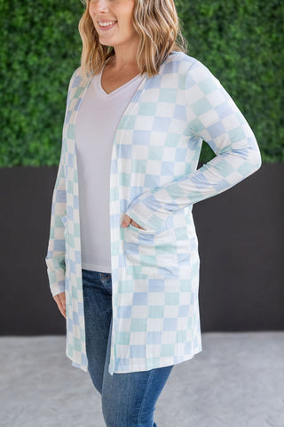 Classic Cardigan - Blue and Mint Checker