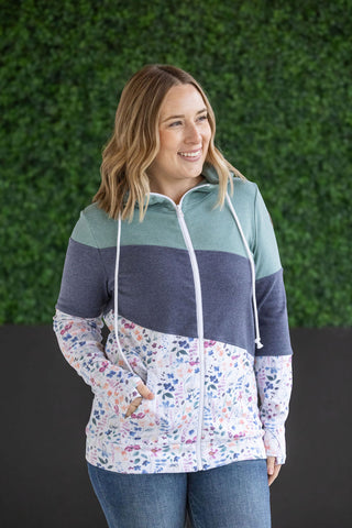 Colorblock Fullzip - Sage, Navy, Floral Paradise