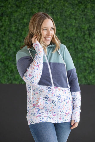 Colorblock Fullzip - Sage, Navy, Floral Paradise