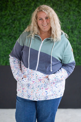 Colorblock Fullzip - Sage, Navy, Floral Paradise