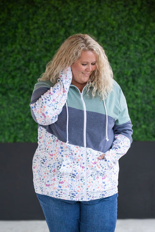 Colorblock Fullzip - Sage, Navy, Floral Paradise