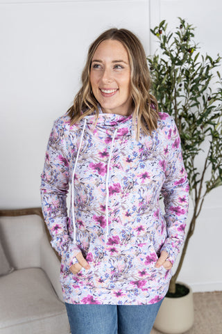 Ashley Hoodie - Pink and Periwinkle Abstract Floral