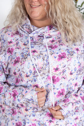 Ashley Hoodie - Pink and Periwinkle Abstract Floral