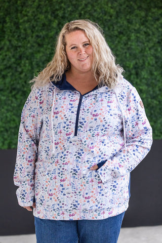 HalfZip Hoodie - Floral Paradise and Navy