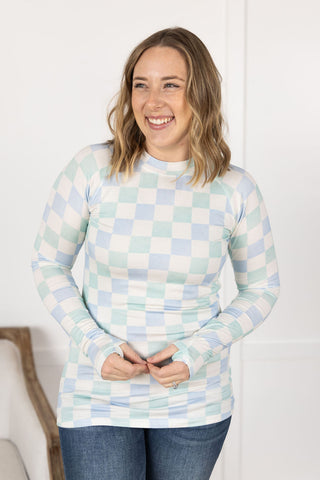 Blair Long Sleeve Top - Blue and Mint Checker