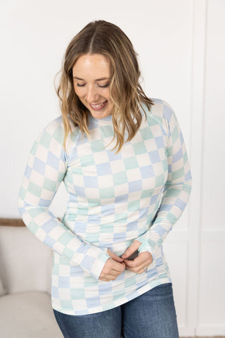 Blair Long Sleeve Top - Blue and Mint Checker