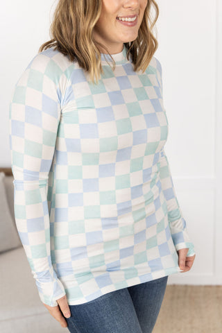 Blair Long Sleeve Top - Blue and Mint Checker