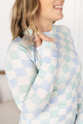 Blair Long Sleeve Top - Blue and Mint Checker