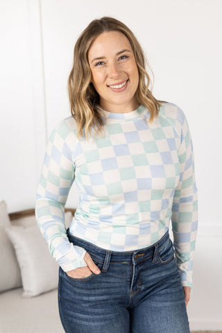 Blair Long Sleeve Top - Blue and Mint Checker