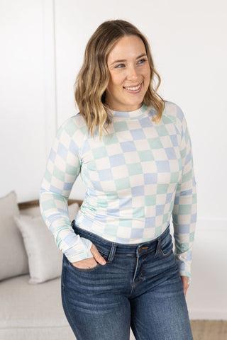 Blair Long Sleeve Top - Blue and Mint Checker