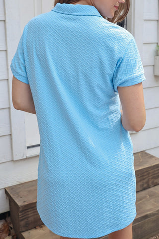 PREORDER- Ezra Textured Zipper Dress- Light Blue