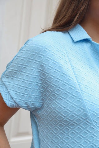 PREORDER- Ezra Textured Zipper Dress- Light Blue