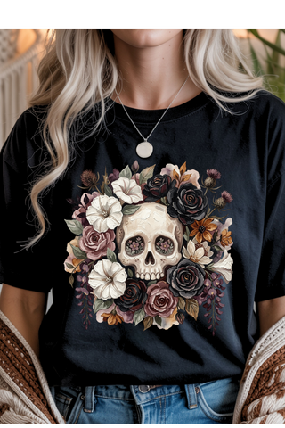 Avoiding Floral Skull Graphic Tee