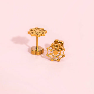 Gold Spider Web Flatback Earrings