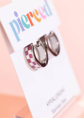Silver Hot Pink Checkered Huggies