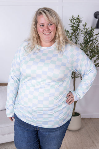 Blair Long Sleeve Top - Blue and Mint Checker