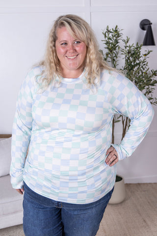 Blair Long Sleeve Top - Blue and Mint Checker