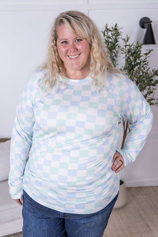 Blair Long Sleeve Top - Blue and Mint Checker