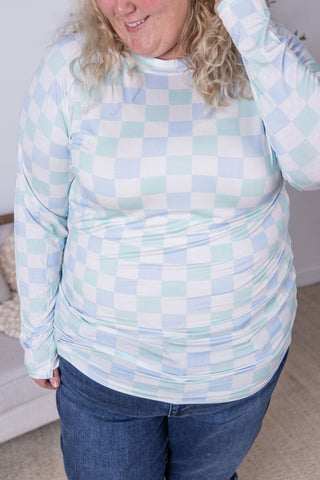 Blair Long Sleeve Top - Blue and Mint Checker