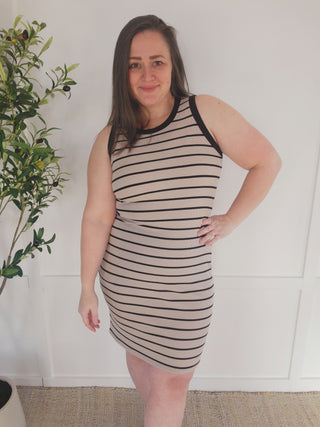 Mariah Ribbed Dress - Mocha Stripes