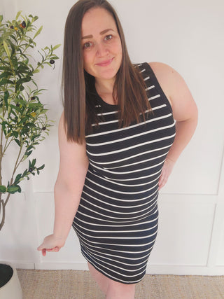 Mariah Ribbed Dress - Black Stripes