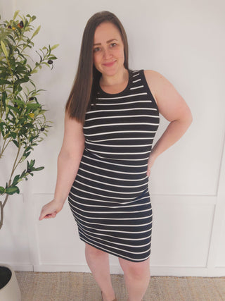 Mariah Ribbed Dress - Black Stripes