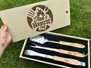 3-Piece BBQ Set in Wooden Pine Box