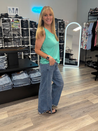Risen High Rise Ankle Wide Jeans