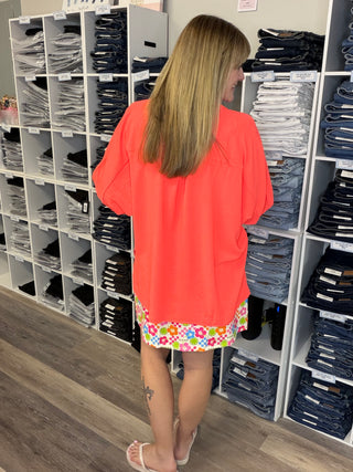 Sloane Button Up Top- Neon Coral