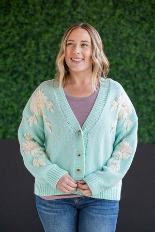 Mint and Tan Floral Cardigan