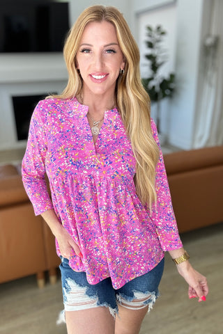 Lizzy Babydoll Top in Magenta Brushstrokes