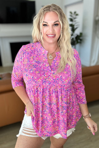 Lizzy Babydoll Top in Magenta Brushstrokes